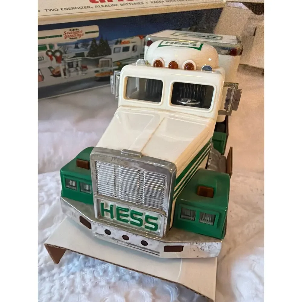 Vintage 1991 HESS Toy Truck & Friction Racer Car w/ Original Box Set